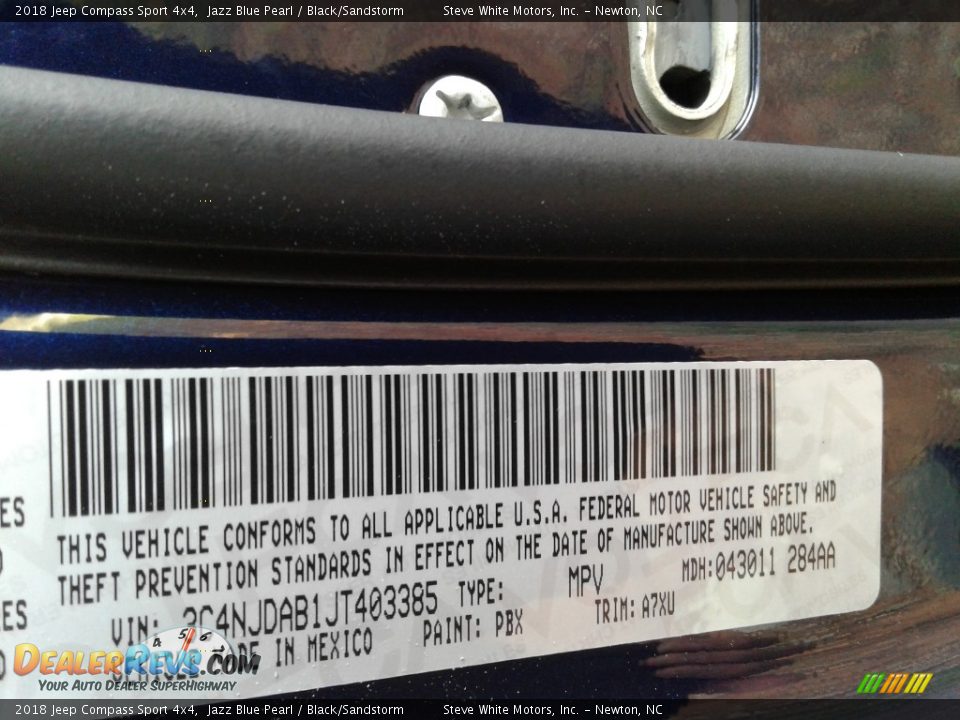 2018 Jeep Compass Sport 4x4 Jazz Blue Pearl / Black/Sandstorm Photo #28