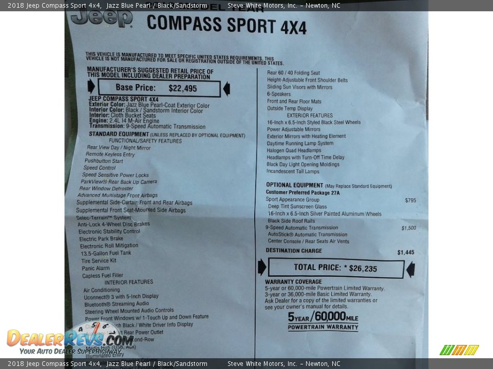 2018 Jeep Compass Sport 4x4 Jazz Blue Pearl / Black/Sandstorm Photo #29