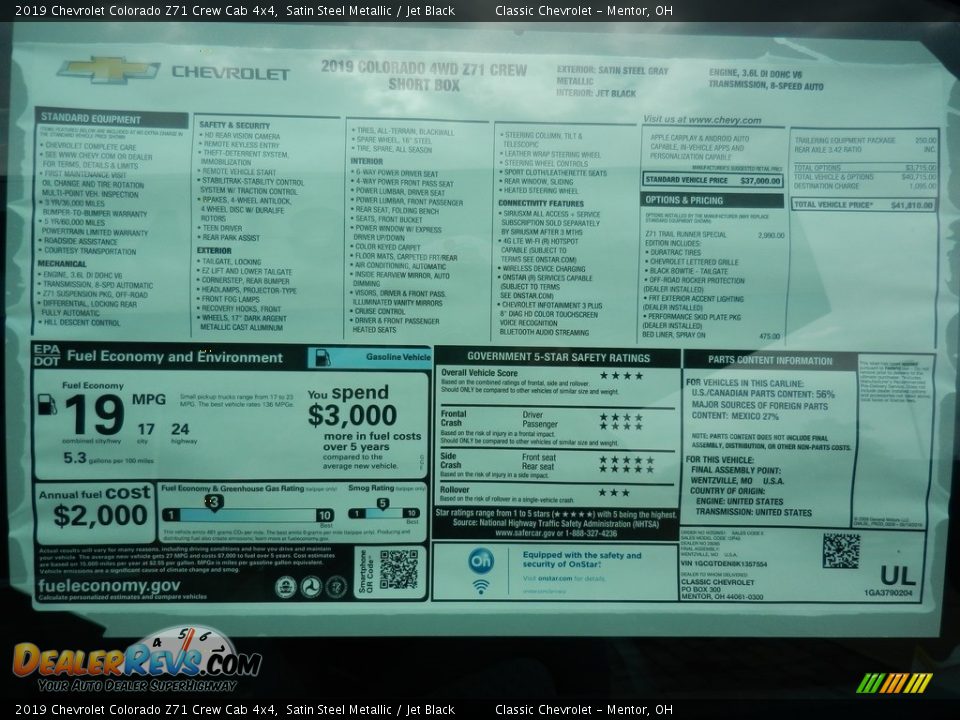 2019 Chevrolet Colorado Z71 Crew Cab 4x4 Satin Steel Metallic / Jet Black Photo #7