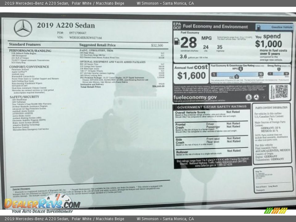 2019 Mercedes-Benz A 220 Sedan Polar White / Macchiato Beige Photo #10