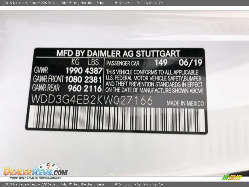 2019 Mercedes-Benz A 220 Sedan Polar White / Macchiato Beige Photo #11