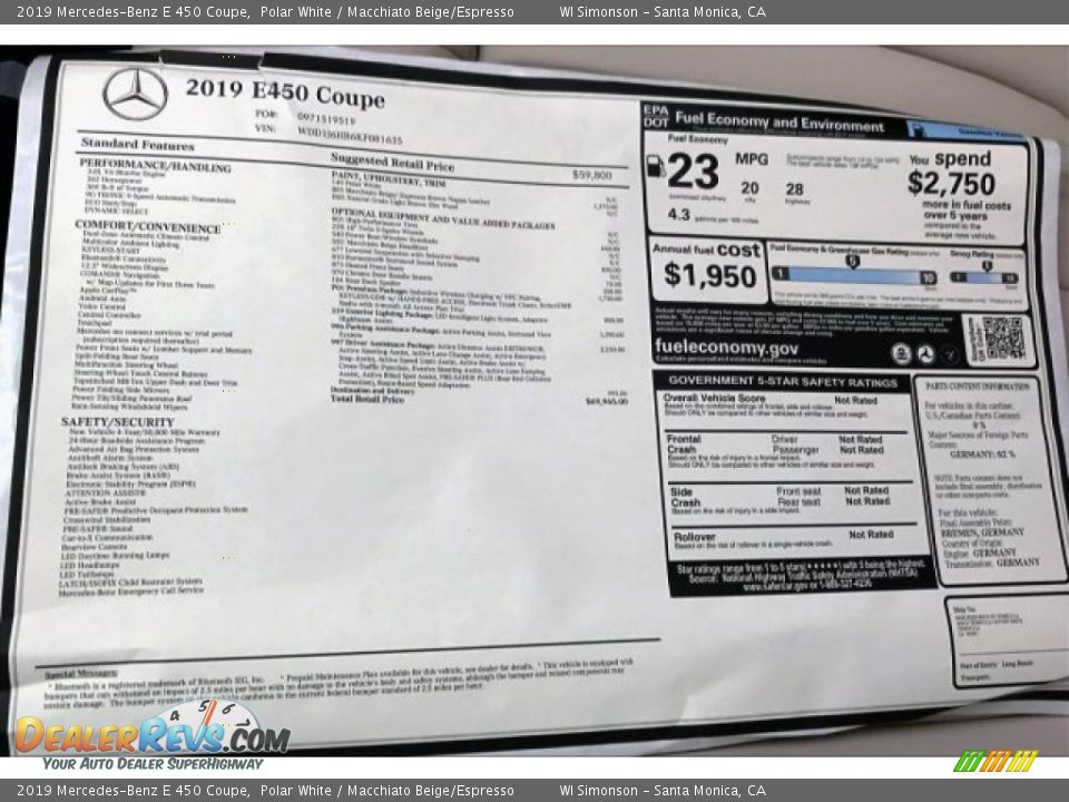 2019 Mercedes-Benz E 450 Coupe Polar White / Macchiato Beige/Espresso Photo #10