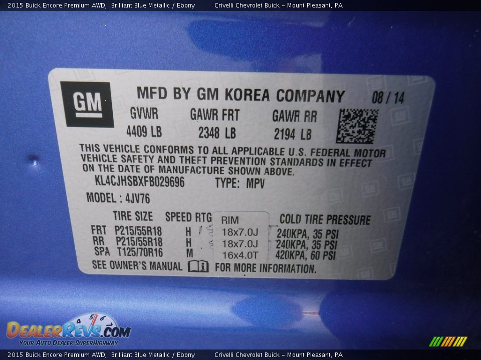 2015 Buick Encore Premium AWD Brilliant Blue Metallic / Ebony Photo #34