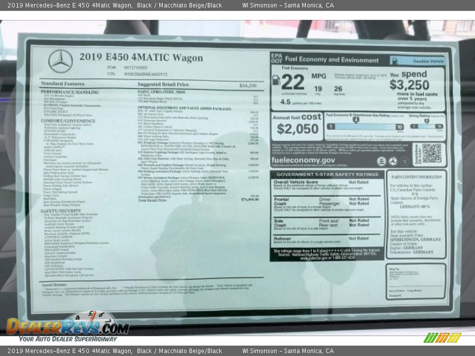 2019 Mercedes-Benz E 450 4Matic Wagon Black / Macchiato Beige/Black Photo #10