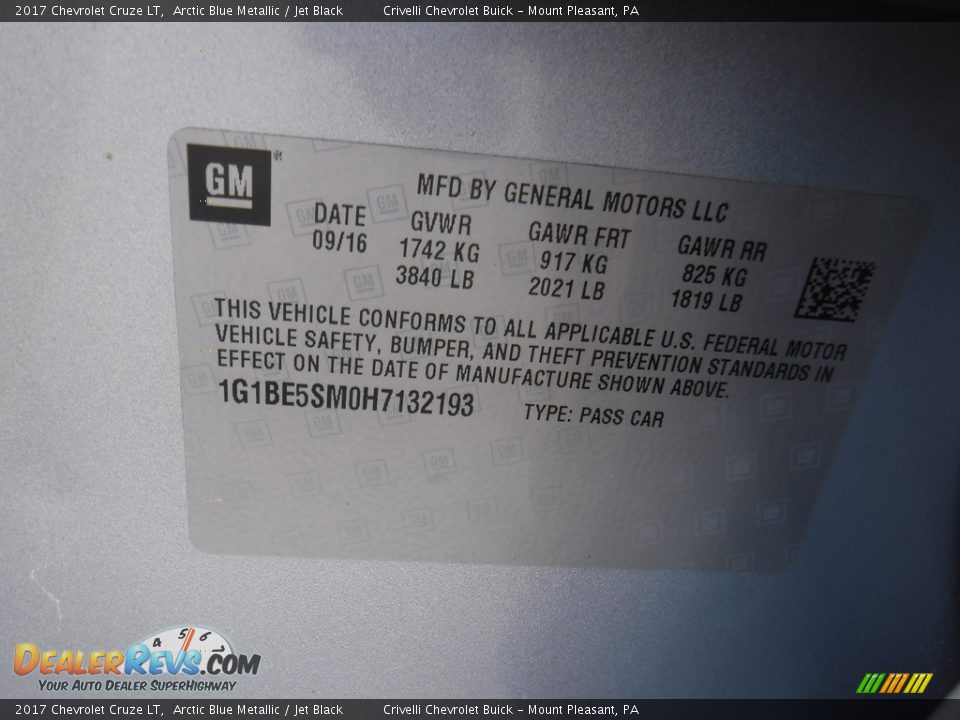 2017 Chevrolet Cruze LT Arctic Blue Metallic / Jet Black Photo #32