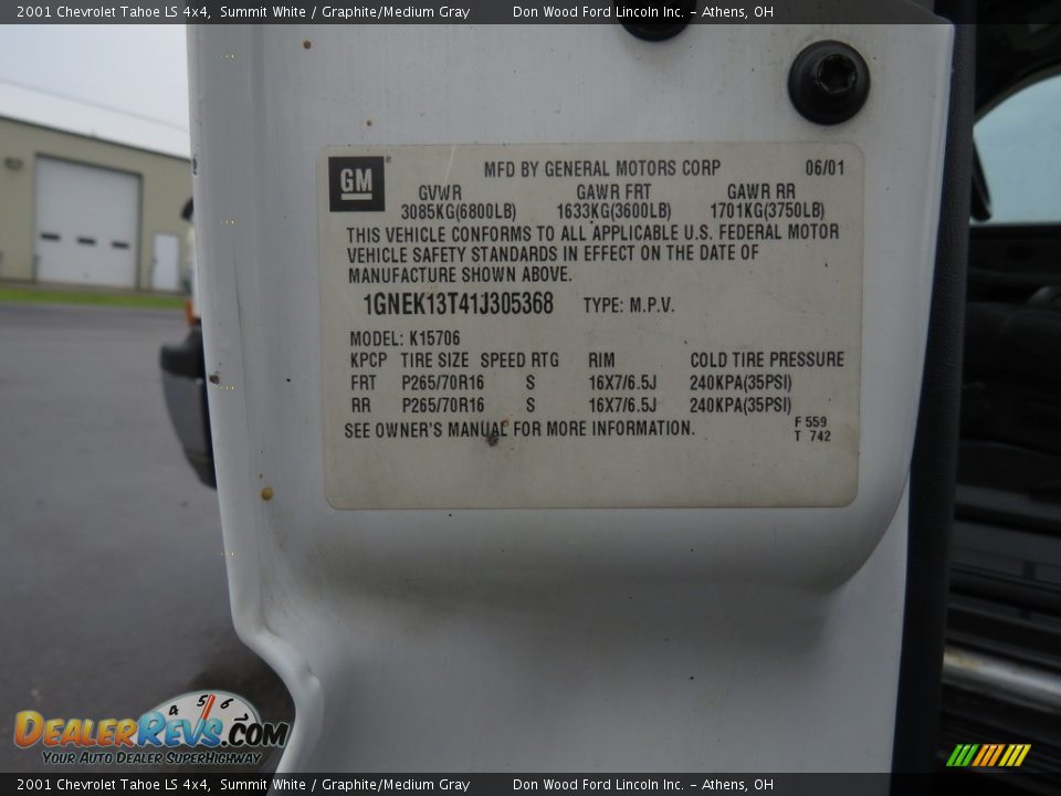 2001 Chevrolet Tahoe LS 4x4 Summit White / Graphite/Medium Gray Photo #36