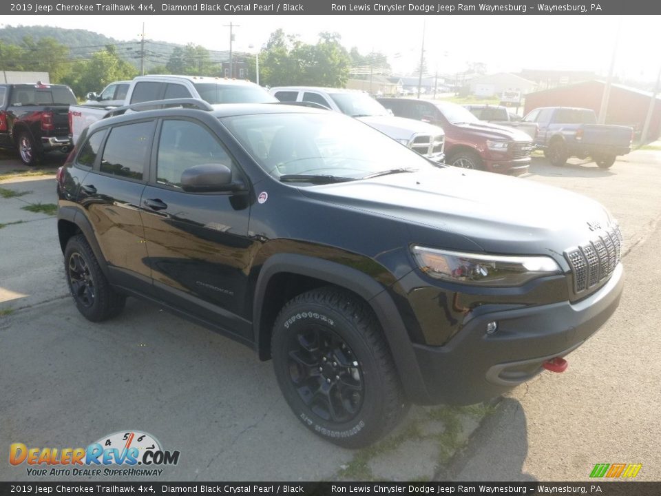 2019 Jeep Cherokee Trailhawk 4x4 Diamond Black Crystal Pearl / Black Photo #7