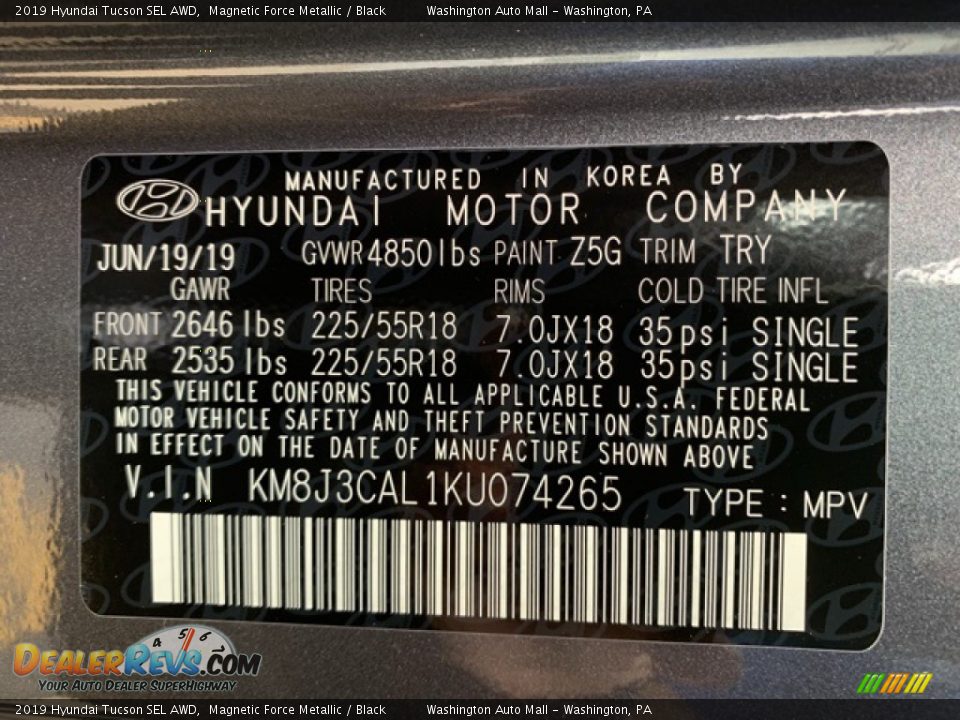 2019 Hyundai Tucson SEL AWD Magnetic Force Metallic / Black Photo #10