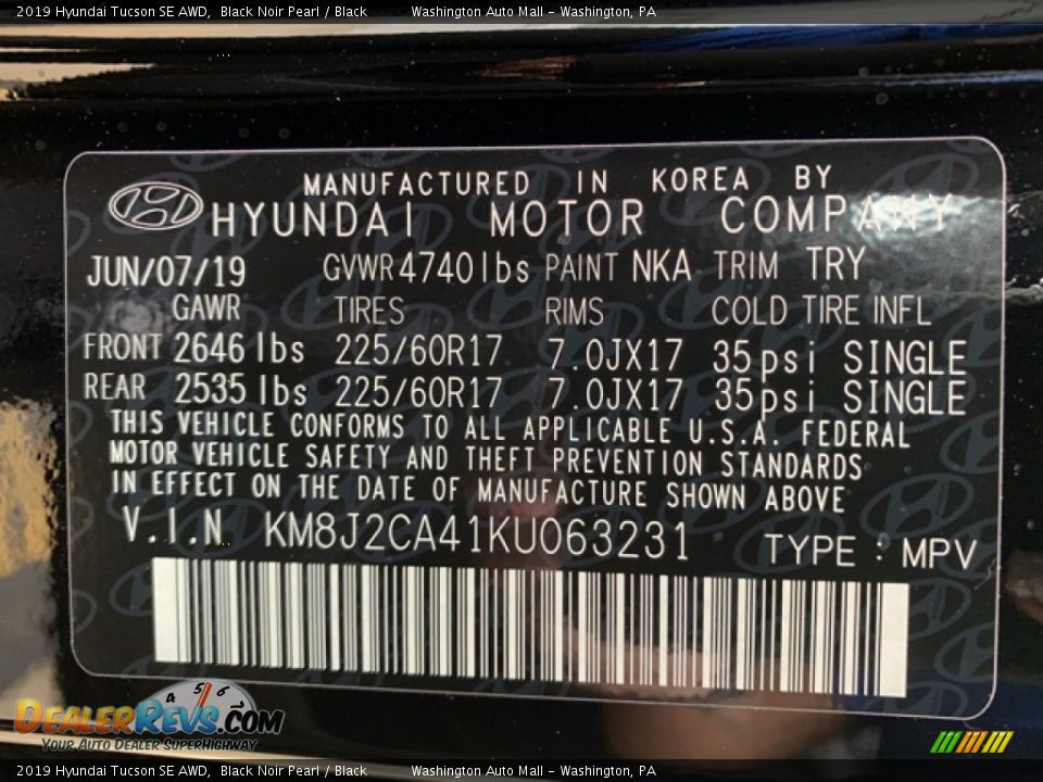 2019 Hyundai Tucson SE AWD Black Noir Pearl / Black Photo #10