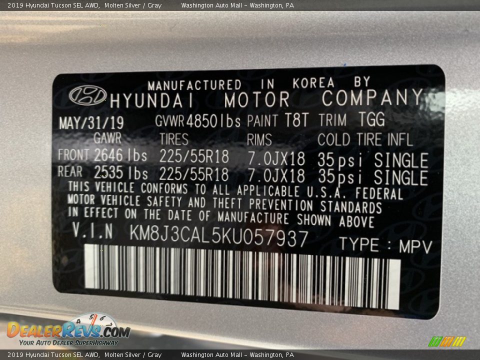 2019 Hyundai Tucson SEL AWD Molten Silver / Gray Photo #10