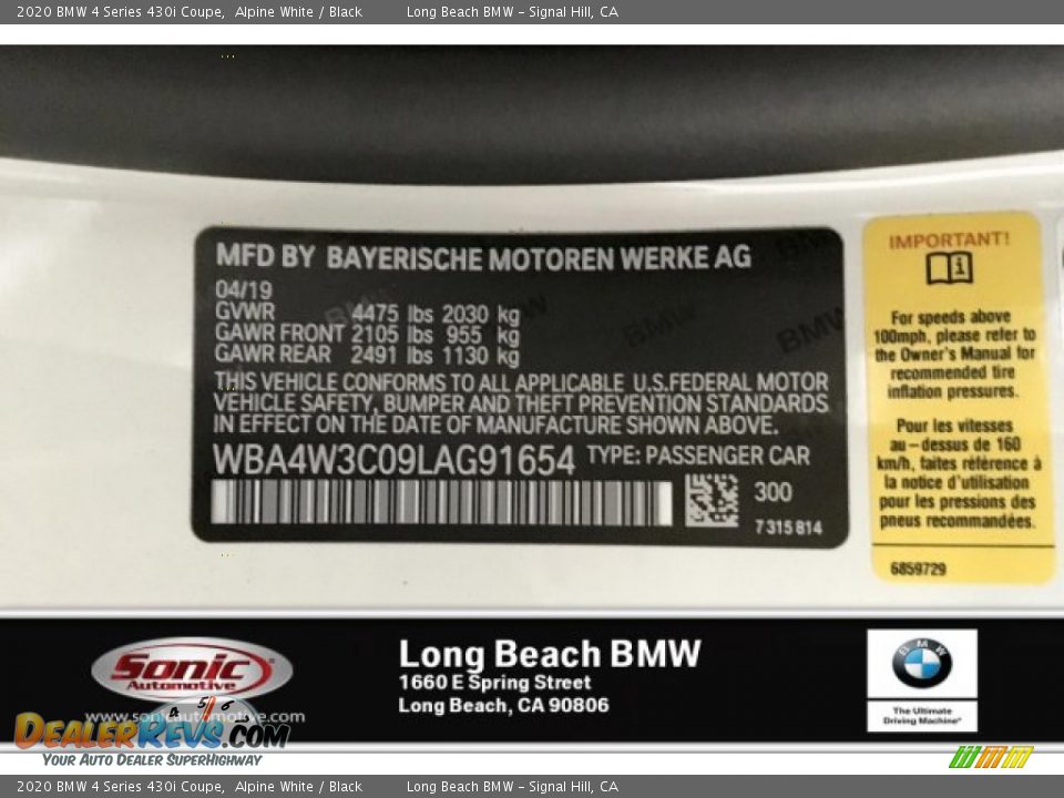 2020 BMW 4 Series 430i Coupe Alpine White / Black Photo #12