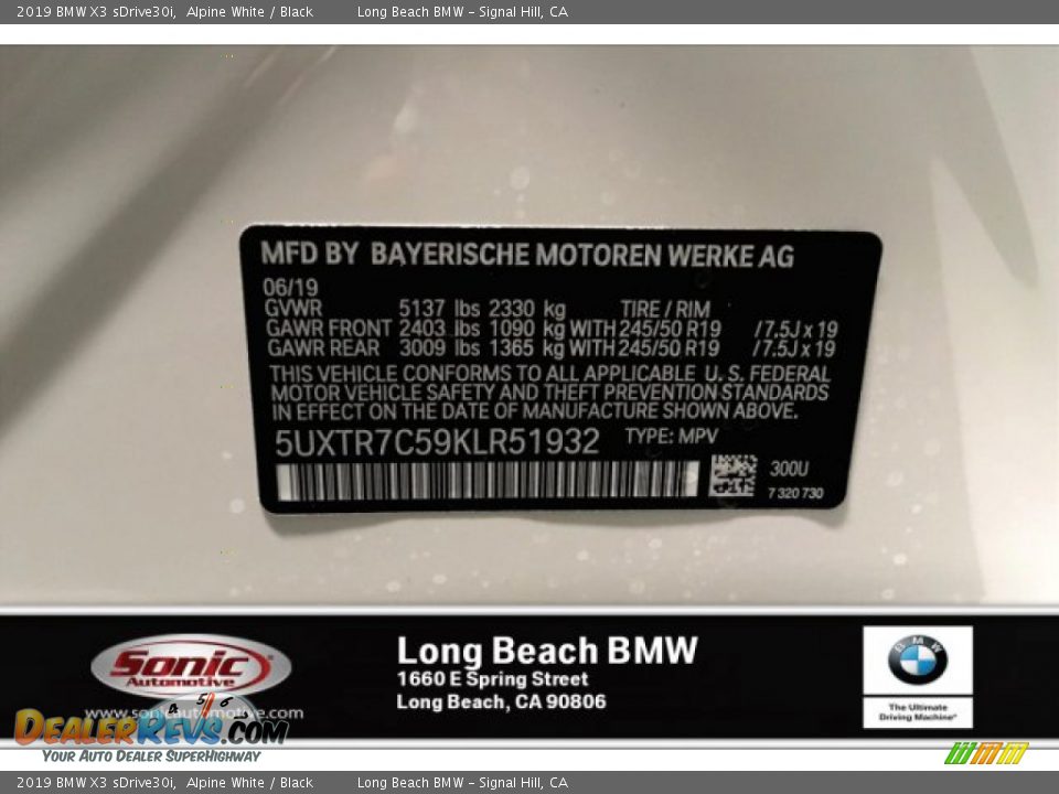 2019 BMW X3 sDrive30i Alpine White / Black Photo #12