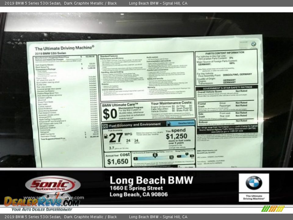 2019 BMW 5 Series 530i Sedan Dark Graphite Metallic / Black Photo #11