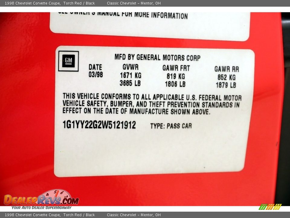 1998 Chevrolet Corvette Coupe Torch Red / Black Photo #19
