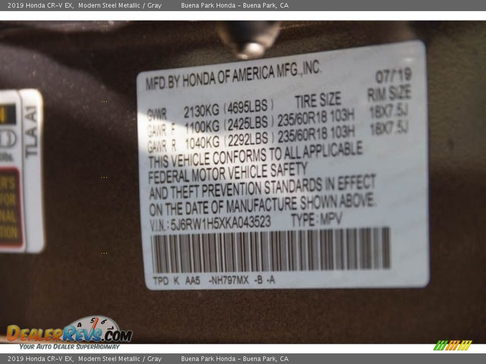 2019 Honda CR-V EX Modern Steel Metallic / Gray Photo #29