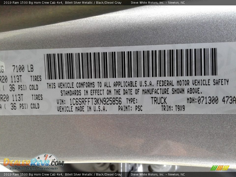 2019 Ram 1500 Big Horn Crew Cab 4x4 Billett Silver Metallic / Black/Diesel Gray Photo #32