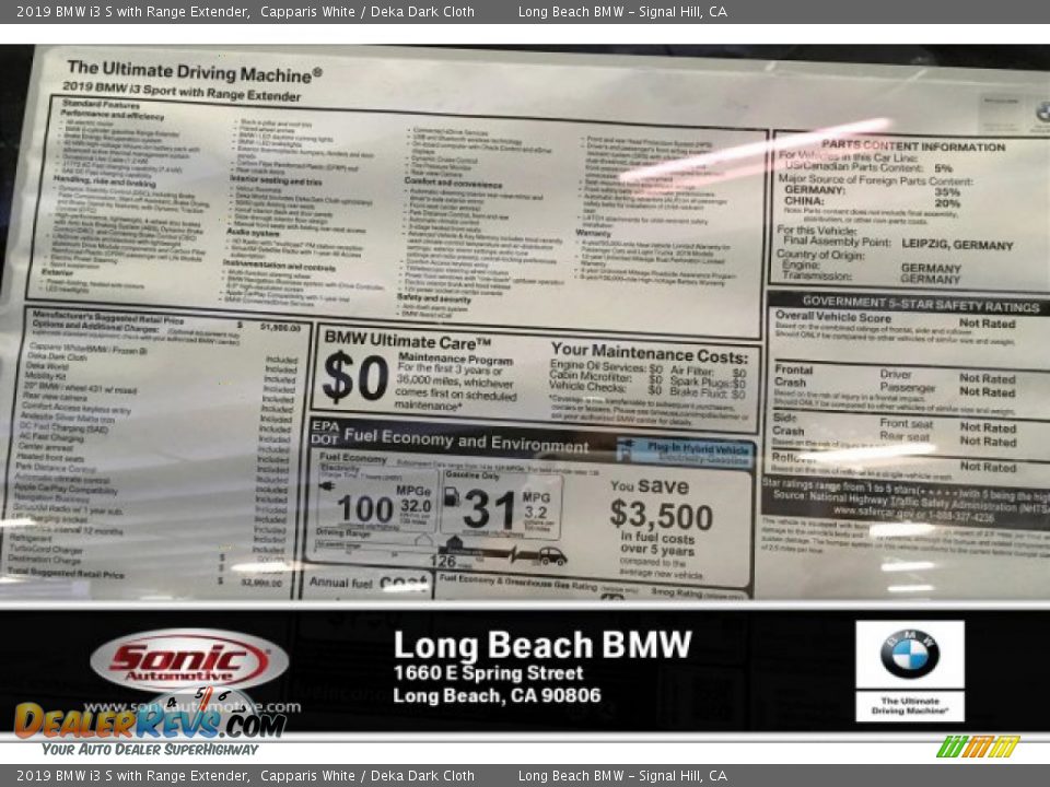 2019 BMW i3 S with Range Extender Capparis White / Deka Dark Cloth Photo #11