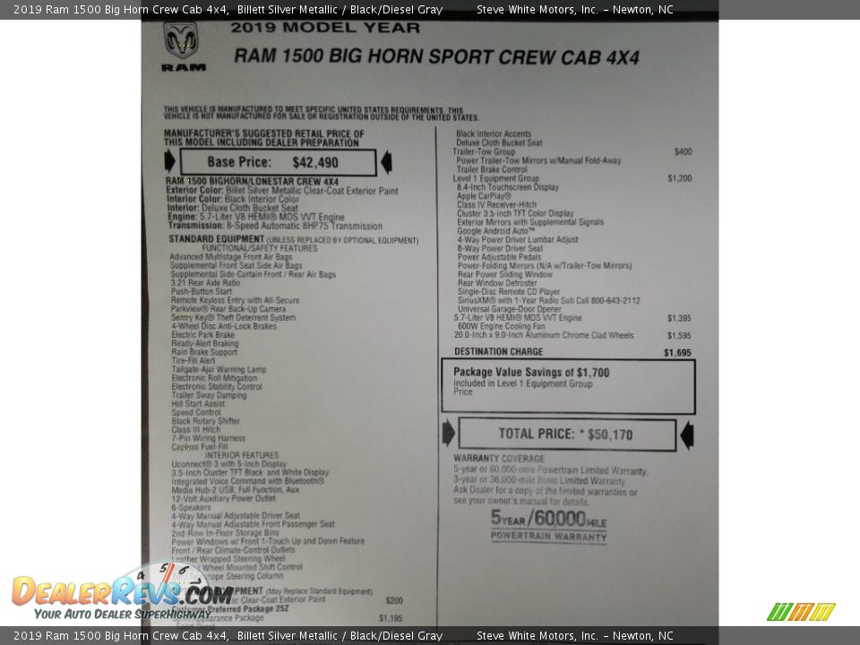 2019 Ram 1500 Big Horn Crew Cab 4x4 Billett Silver Metallic / Black/Diesel Gray Photo #33
