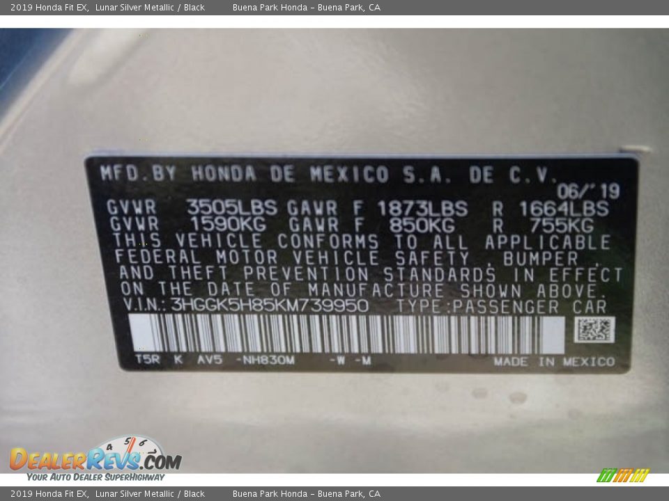 2019 Honda Fit EX Lunar Silver Metallic / Black Photo #36