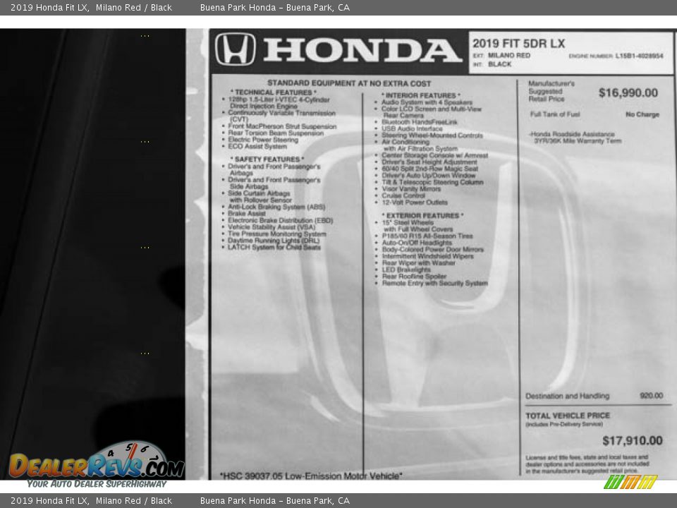 2019 Honda Fit LX Milano Red / Black Photo #34