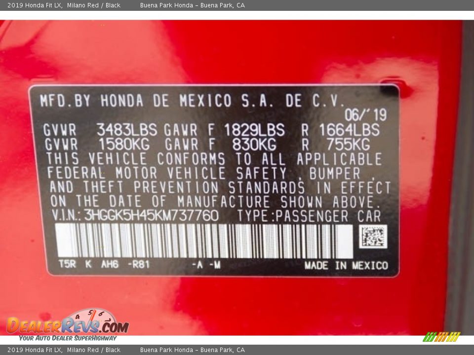 2019 Honda Fit LX Milano Red / Black Photo #36