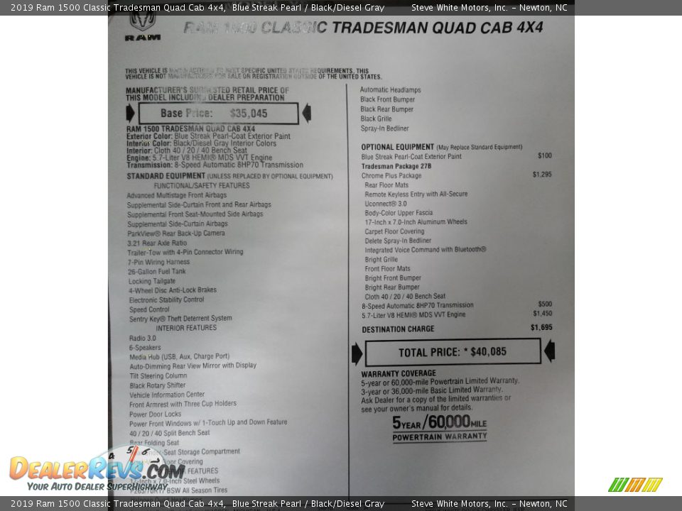 2019 Ram 1500 Classic Tradesman Quad Cab 4x4 Blue Streak Pearl / Black/Diesel Gray Photo #28