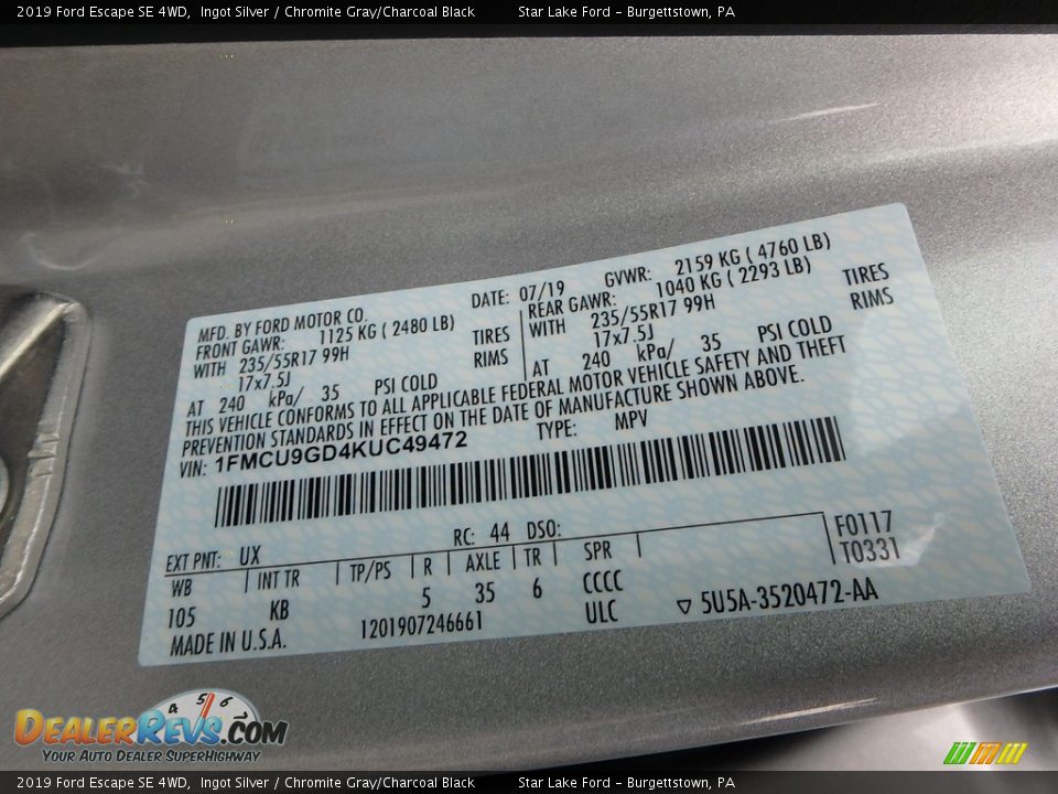 2019 Ford Escape SE 4WD Ingot Silver / Chromite Gray/Charcoal Black Photo #12