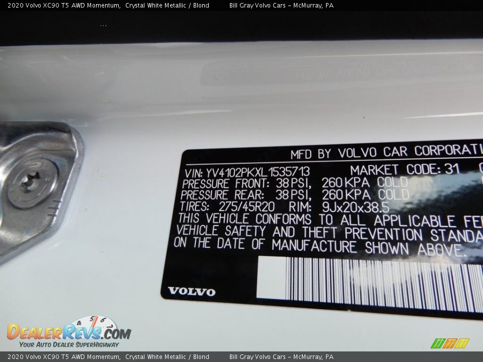 2020 Volvo XC90 T5 AWD Momentum Crystal White Metallic / Blond Photo #11