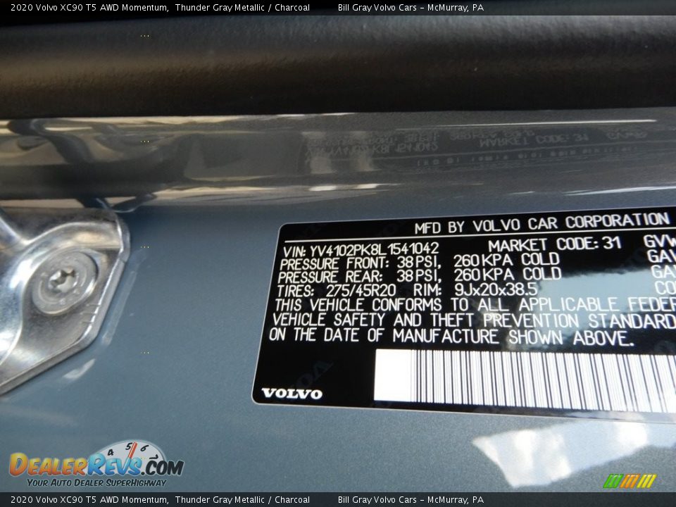 2020 Volvo XC90 T5 AWD Momentum Thunder Gray Metallic / Charcoal Photo #11