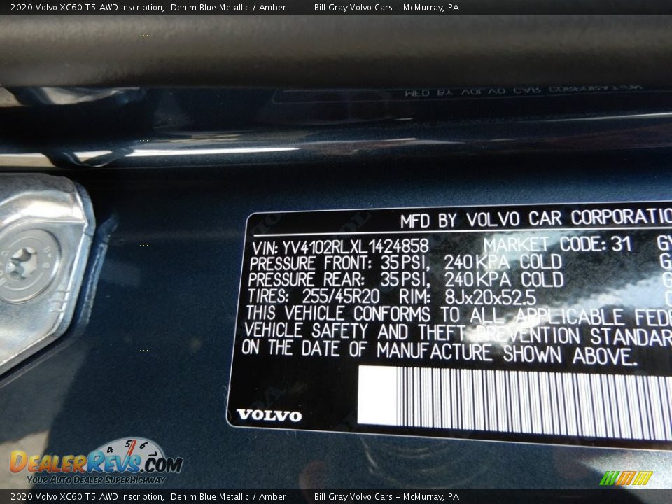 2020 Volvo XC60 T5 AWD Inscription Denim Blue Metallic / Amber Photo #11