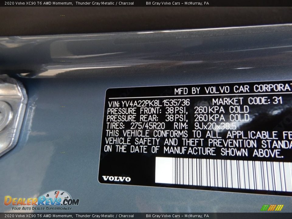 2020 Volvo XC90 T6 AWD Momentum Thunder Gray Metallic / Charcoal Photo #11