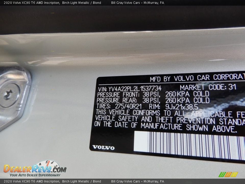 2020 Volvo XC90 T6 AWD Inscription Birch Light Metallic / Blond Photo #11