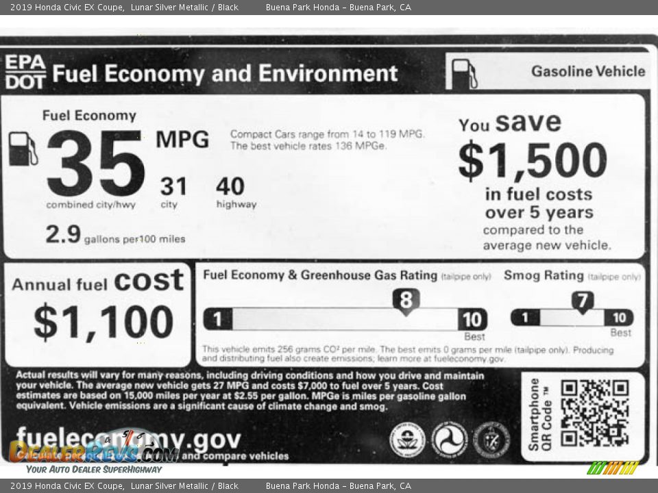 2019 Honda Civic EX Coupe Lunar Silver Metallic / Black Photo #35