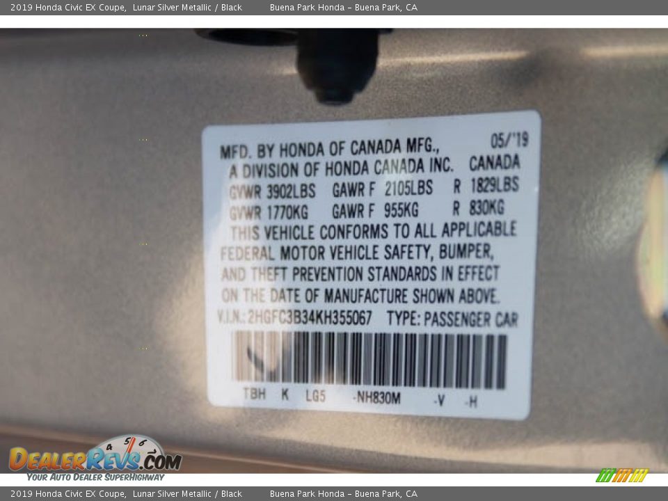 2019 Honda Civic EX Coupe Lunar Silver Metallic / Black Photo #36