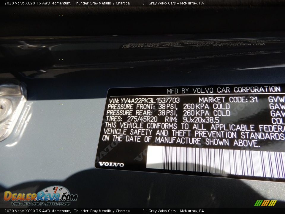 2020 Volvo XC90 T6 AWD Momentum Thunder Gray Metallic / Charcoal Photo #11