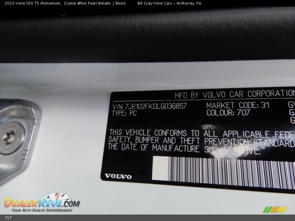 Volvo Color Code 707 Crystal White Pearl Metallic