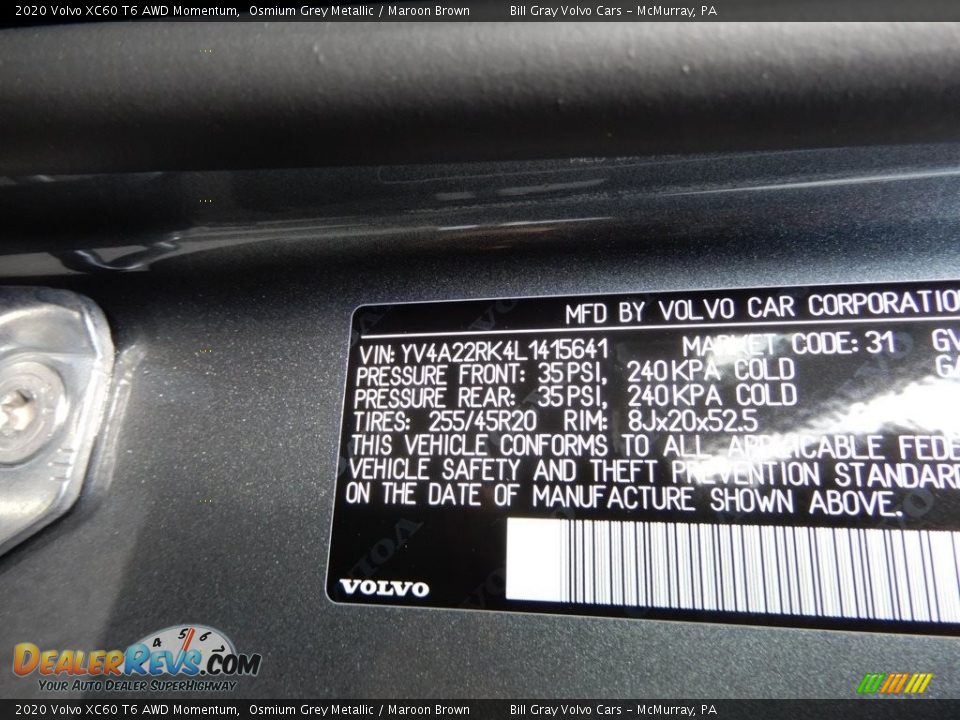 2020 Volvo XC60 T6 AWD Momentum Osmium Grey Metallic / Maroon Brown Photo #11