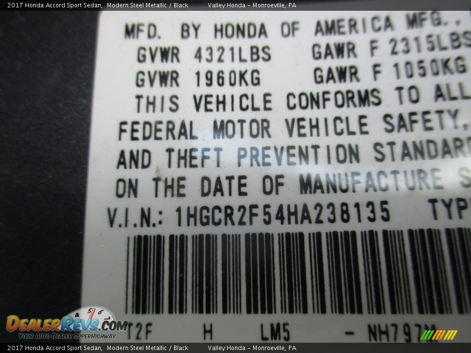 2017 Honda Accord Sport Sedan Modern Steel Metallic / Black Photo #19