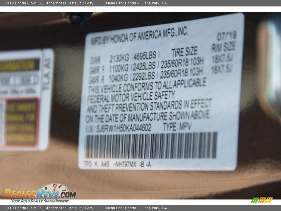 2019 Honda CR-V EX Modern Steel Metallic / Gray Photo #29