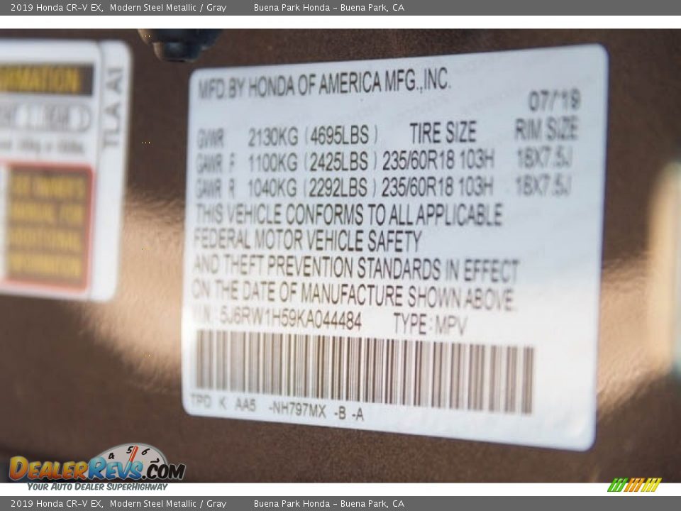 2019 Honda CR-V EX Modern Steel Metallic / Gray Photo #29