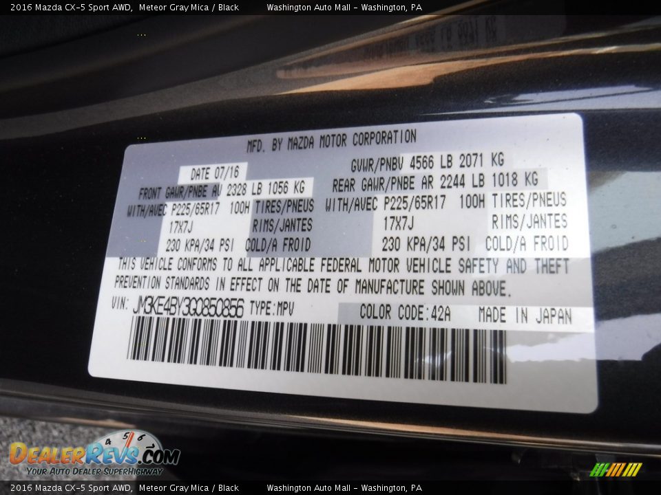 2016 Mazda CX-5 Sport AWD Meteor Gray Mica / Black Photo #24