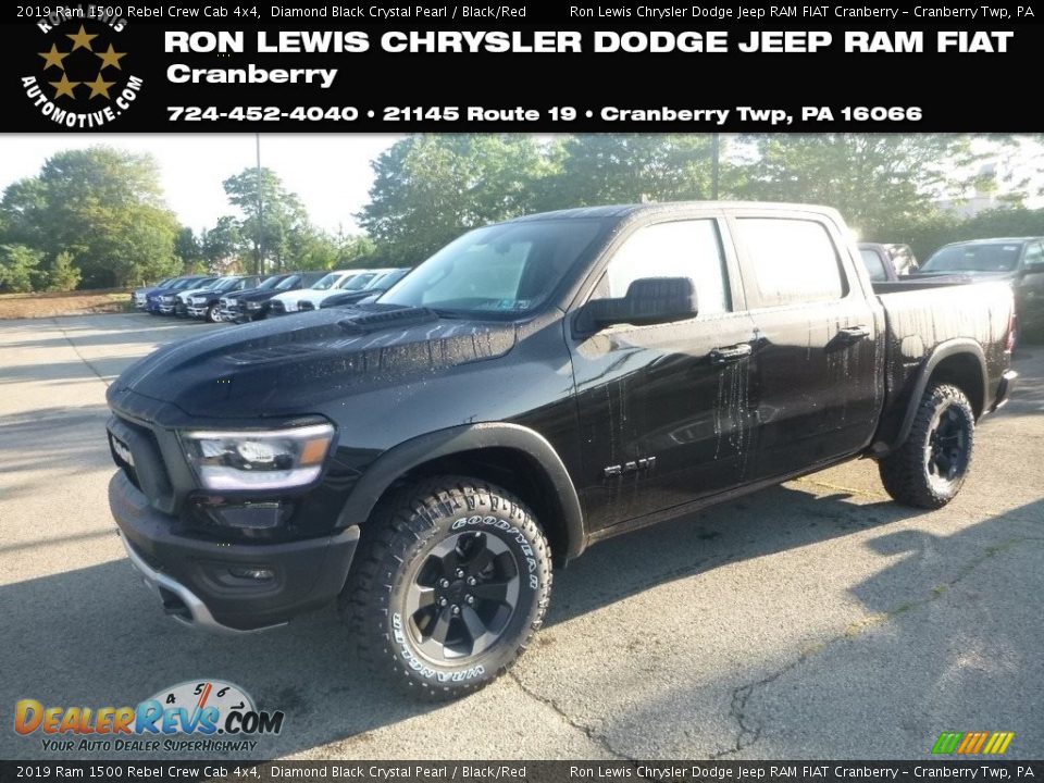 2019 Ram 1500 Rebel Crew Cab 4x4 Diamond Black Crystal Pearl / Black/Red Photo #1