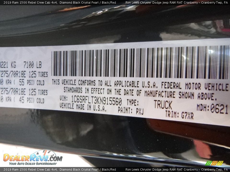 2019 Ram 1500 Rebel Crew Cab 4x4 Diamond Black Crystal Pearl / Black/Red Photo #14