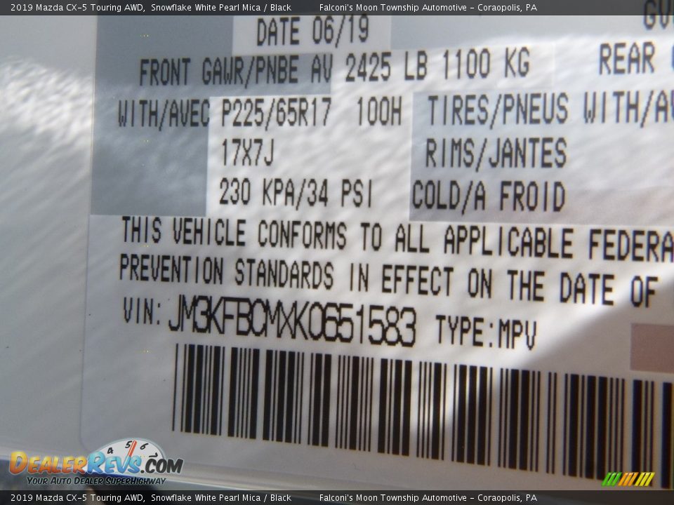 2019 Mazda CX-5 Touring AWD Snowflake White Pearl Mica / Black Photo #12