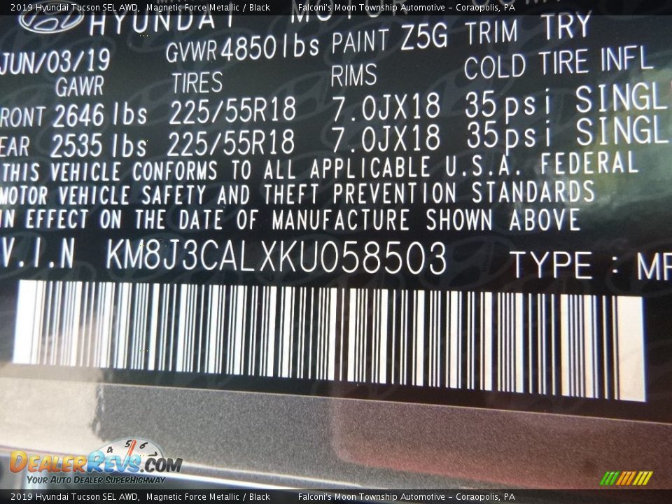 2019 Hyundai Tucson SEL AWD Magnetic Force Metallic / Black Photo #12