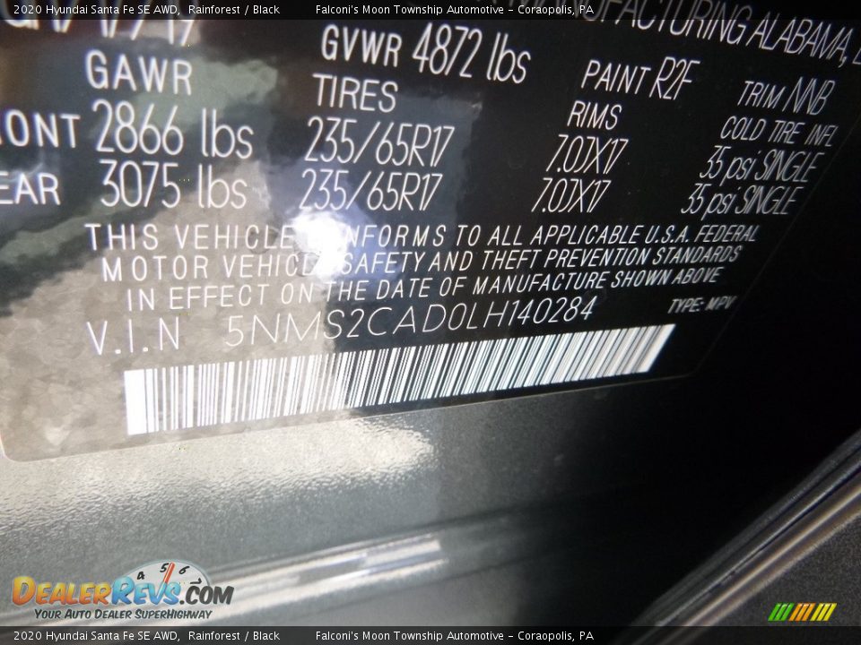 2020 Hyundai Santa Fe SE AWD Rainforest / Black Photo #12