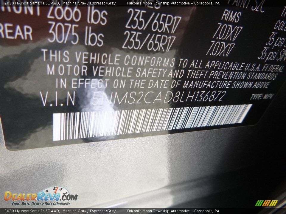 2020 Hyundai Santa Fe SE AWD Machine Gray / Espresso/Gray Photo #12