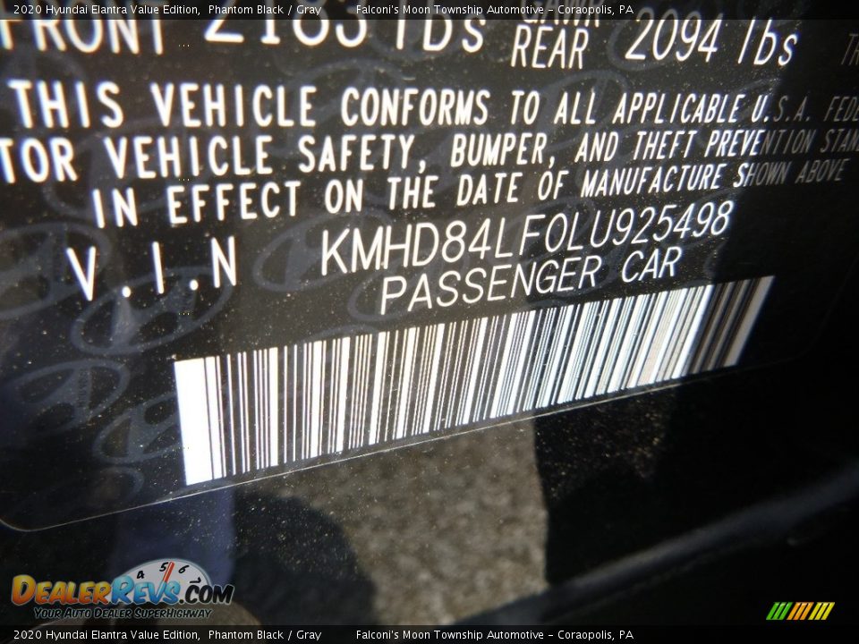 2020 Hyundai Elantra Value Edition Phantom Black / Gray Photo #12