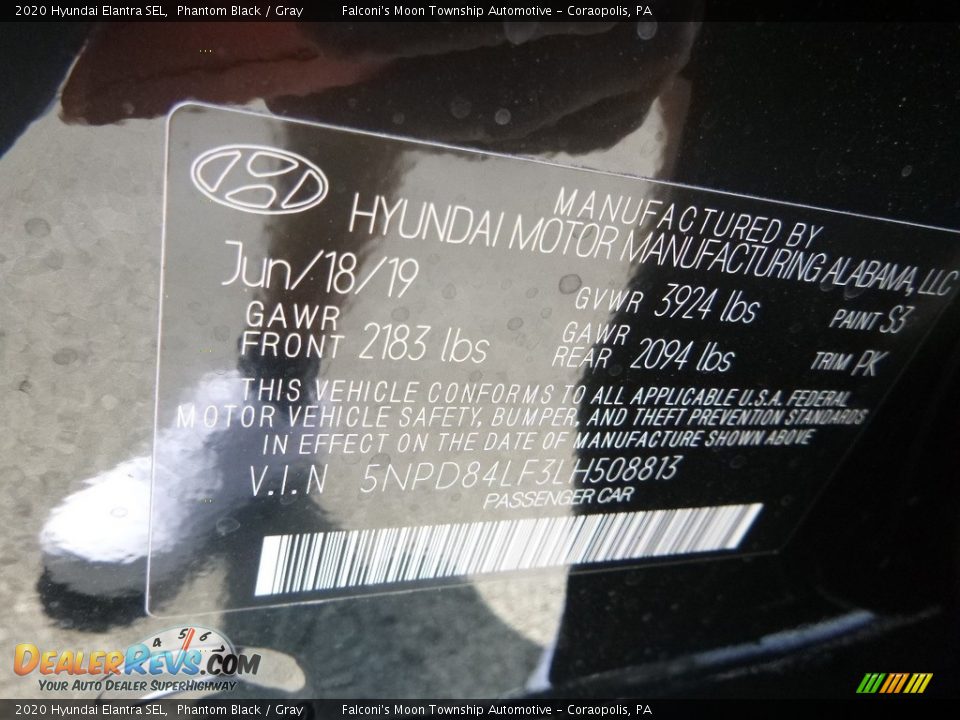2020 Hyundai Elantra SEL Phantom Black / Gray Photo #12