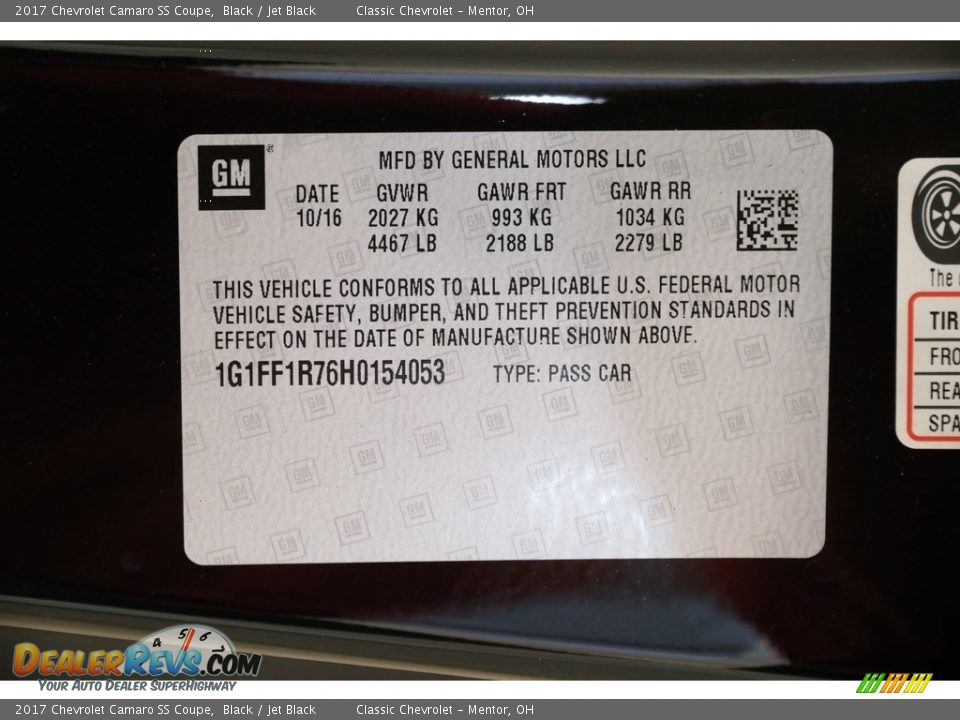 2017 Chevrolet Camaro SS Coupe Black / Jet Black Photo #22
